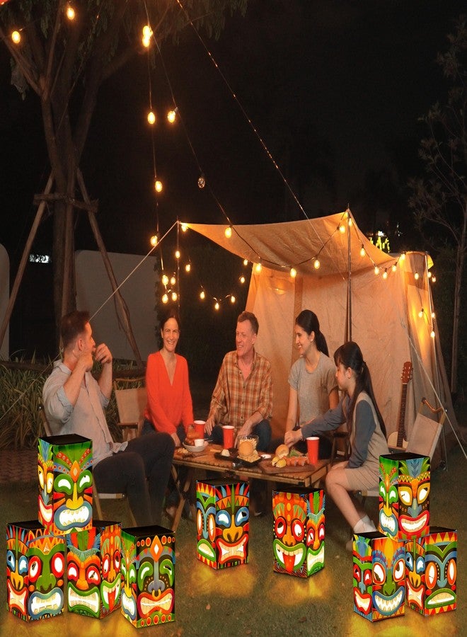 Renbuzhu 12pcs Hawaiian Luau Party Decorations Set - 9.84" x 7.08" Tiki Totem Pole Boxes with String Lights for Aloha Signs, Bar Decor, Tropical Birthday Supplies - Image 2